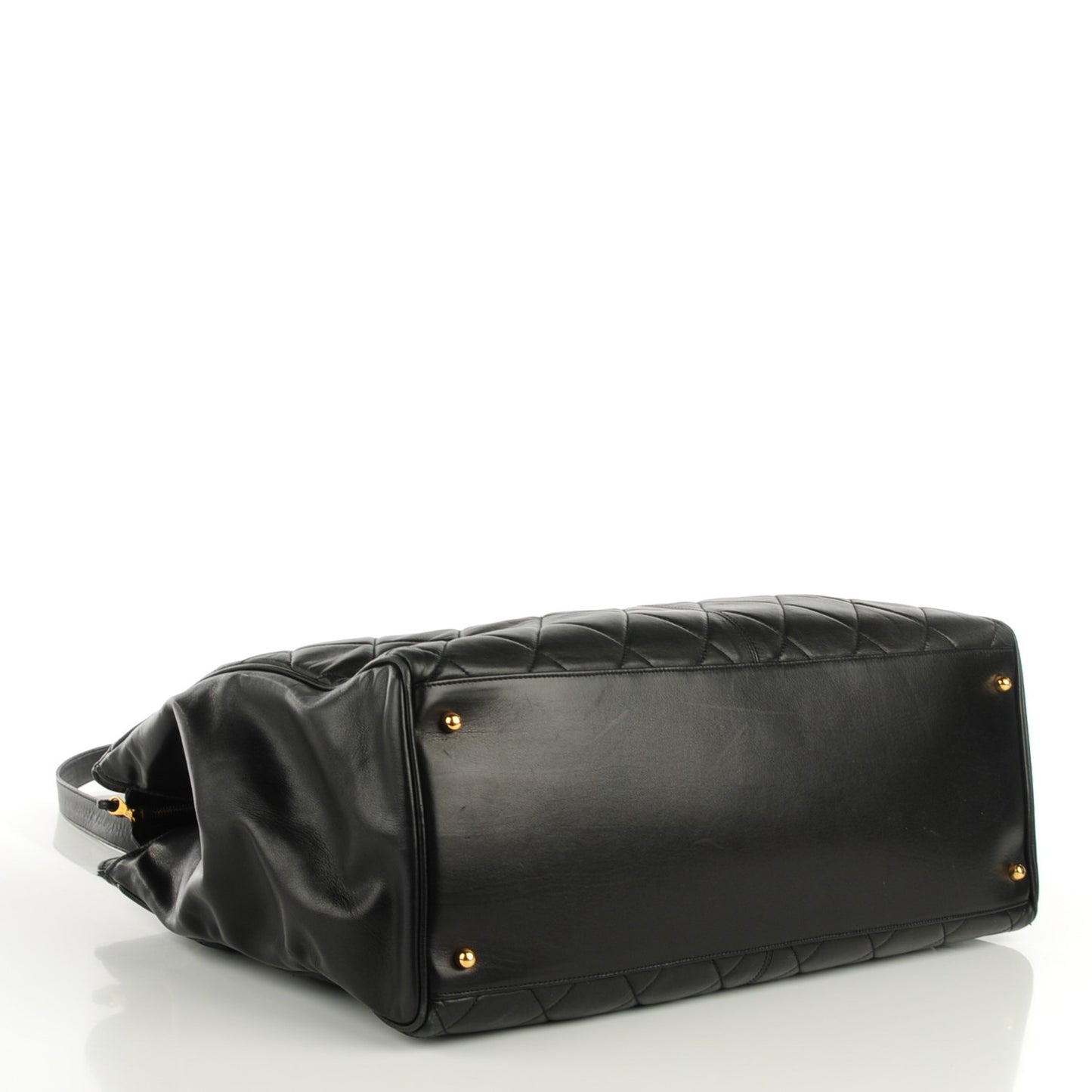 Lambskin Quilted Weekender Shoulder Bag Black