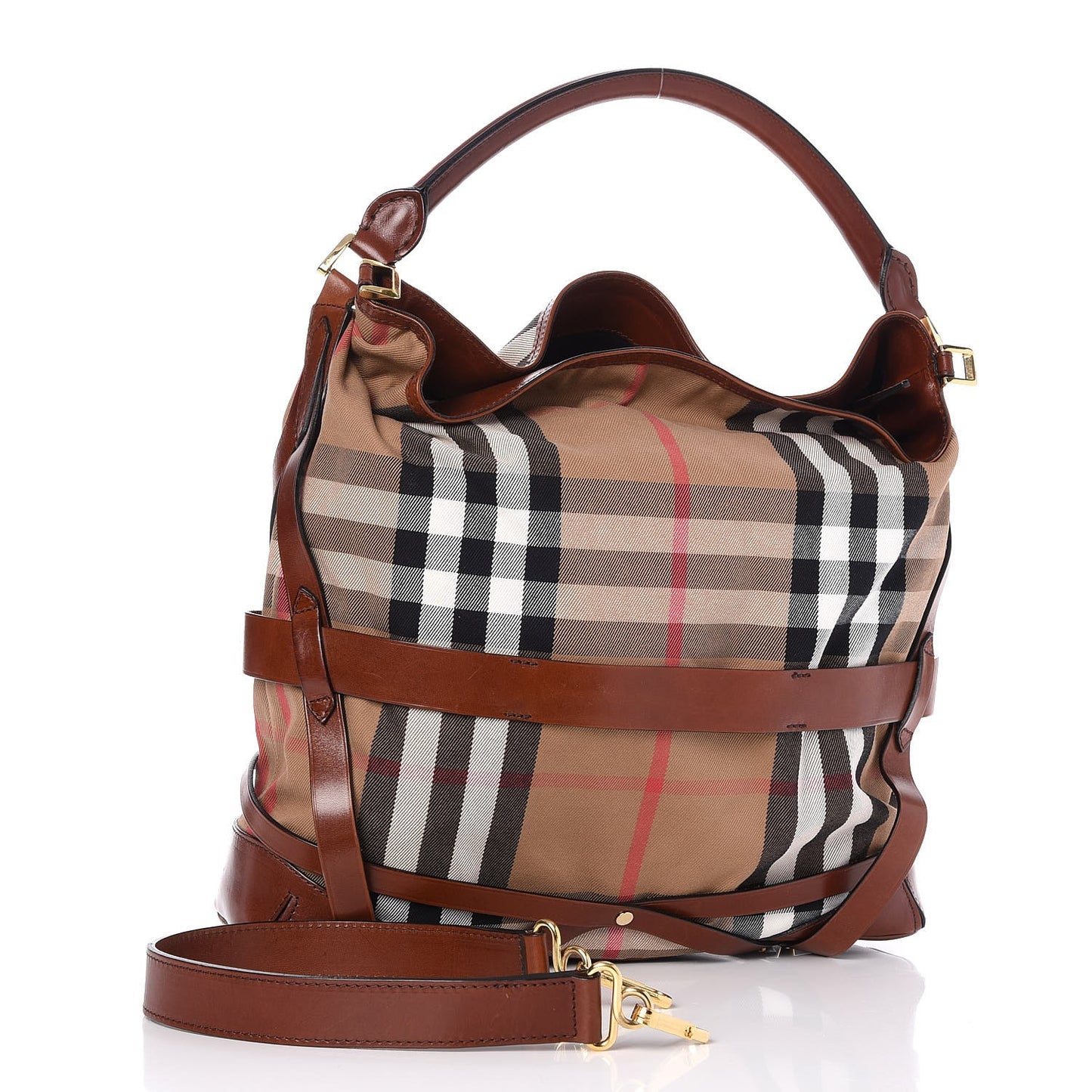 House Check Bridle Calfskin Medium Gosford Hobo Dark Tan