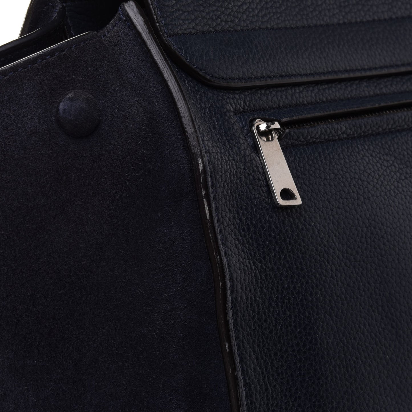 Drummed Calfskin Suede Medium Trapeze Navy Blue
