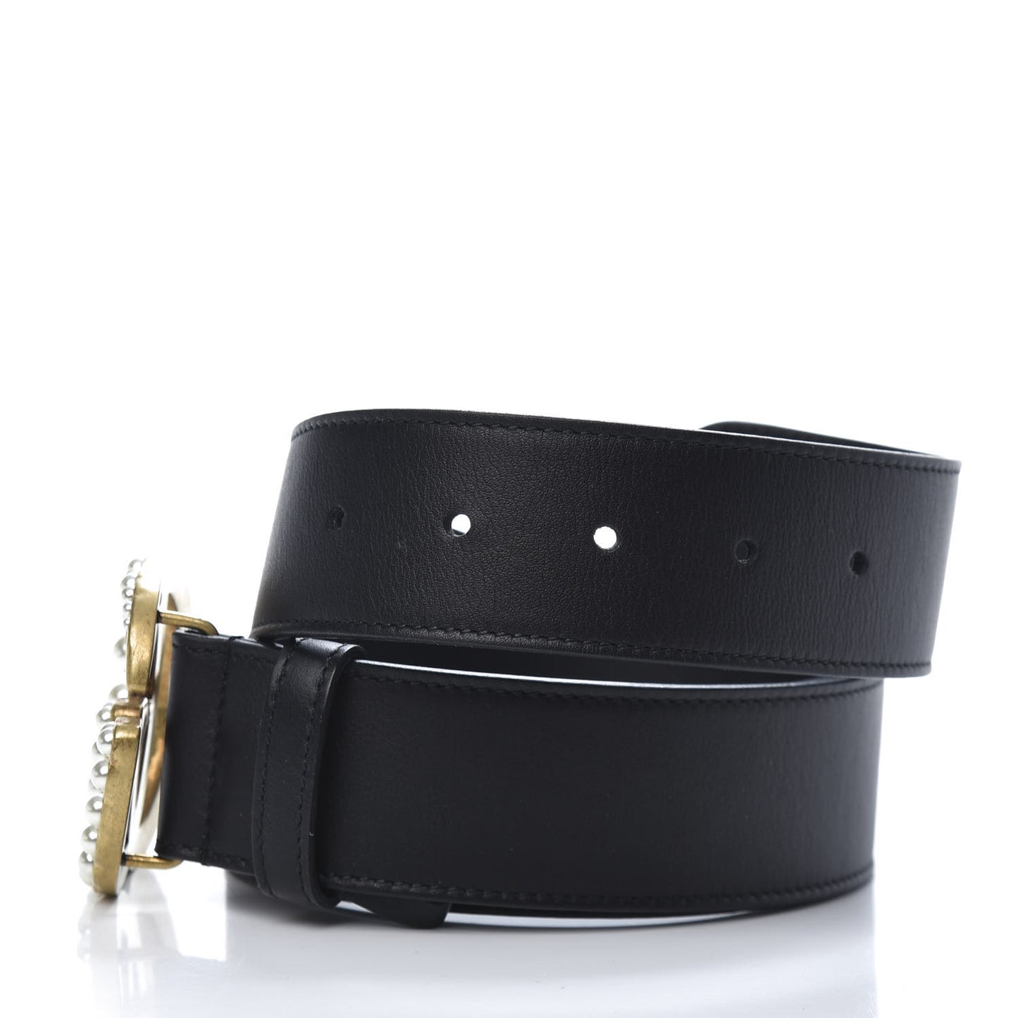 Moon Calfskin Pearl Double G 40mm Belt 85 34 Black Cream