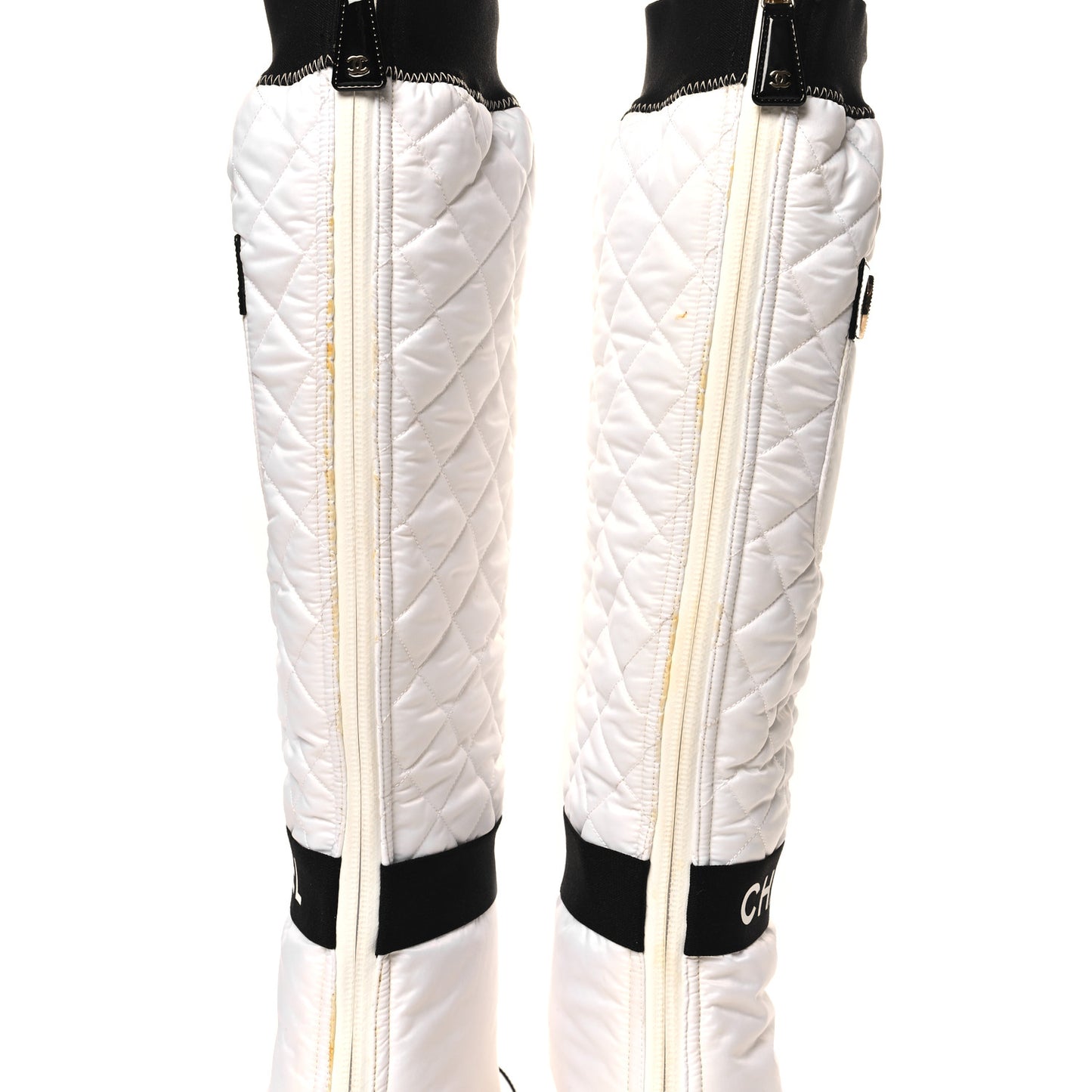 Mixed Fibers Lambskin Patent Calfskin Convertible High Boots 37.5 White