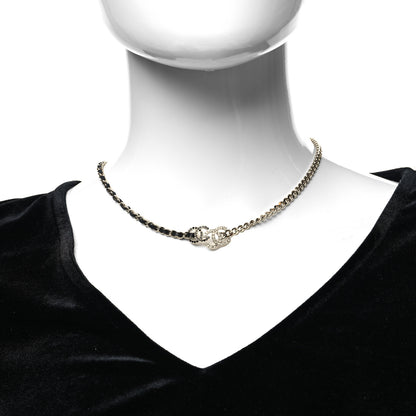 Chanel Metal Calfskin Crystal Double CC Short Necklace Black Gold 2 of 5
