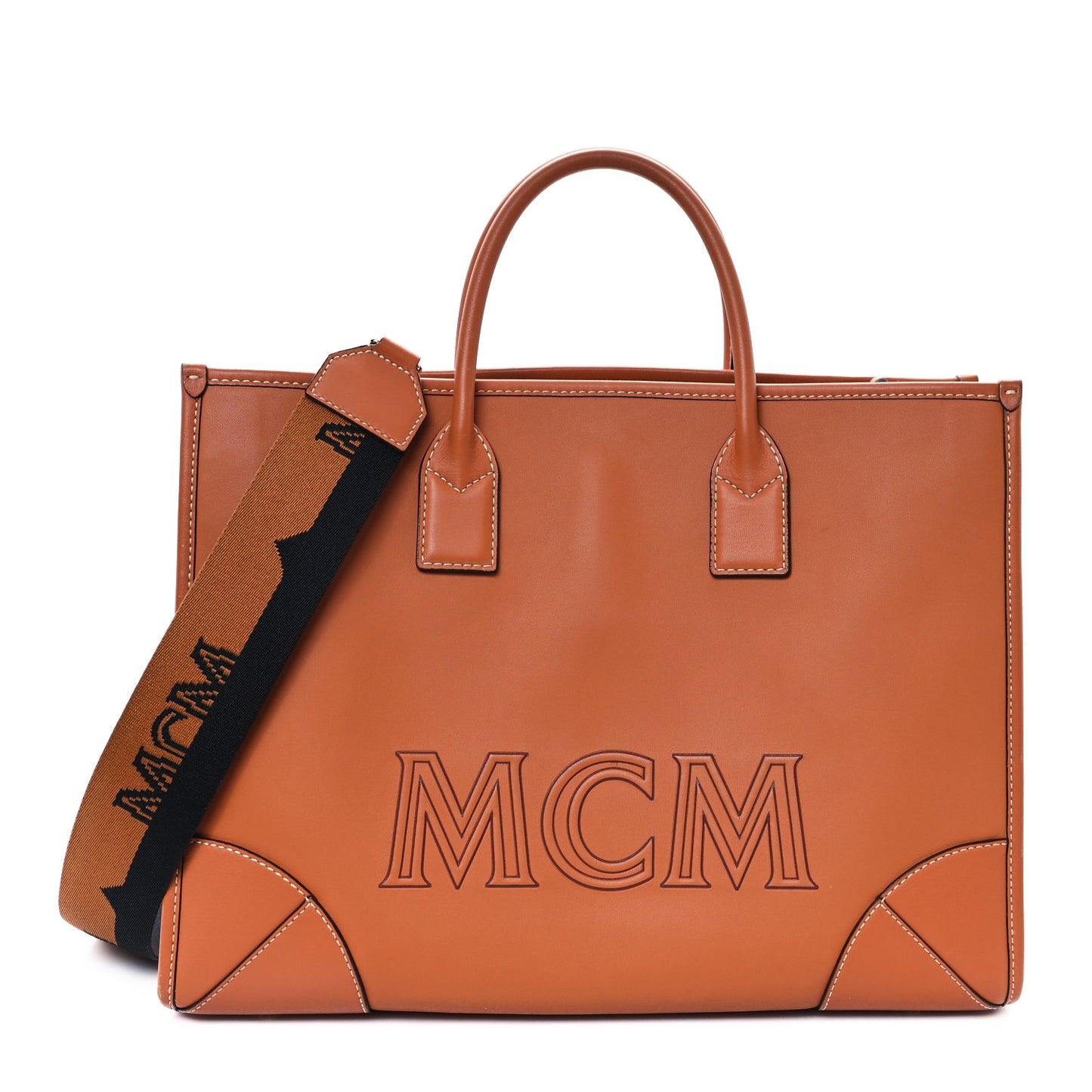 Calfskin Large Munchen Tote Cognac