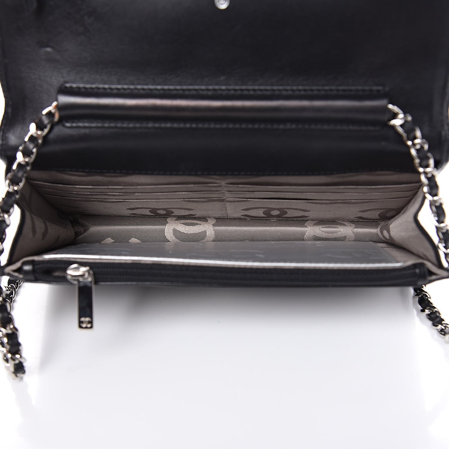 Calfskin Quilted Cambon Wallet On Chain WOC Black