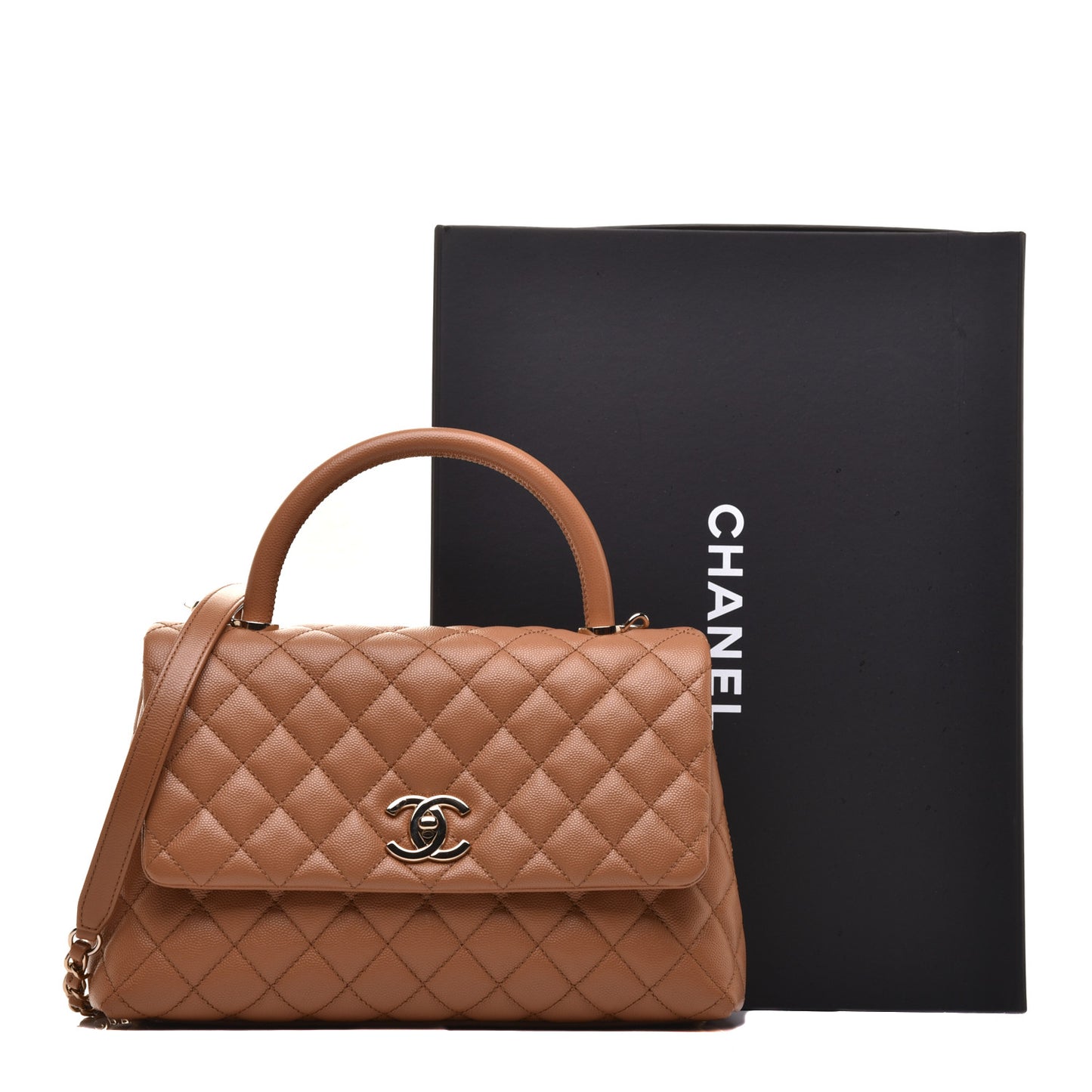 Caviar Quilted Small Coco Handle Flap Brown