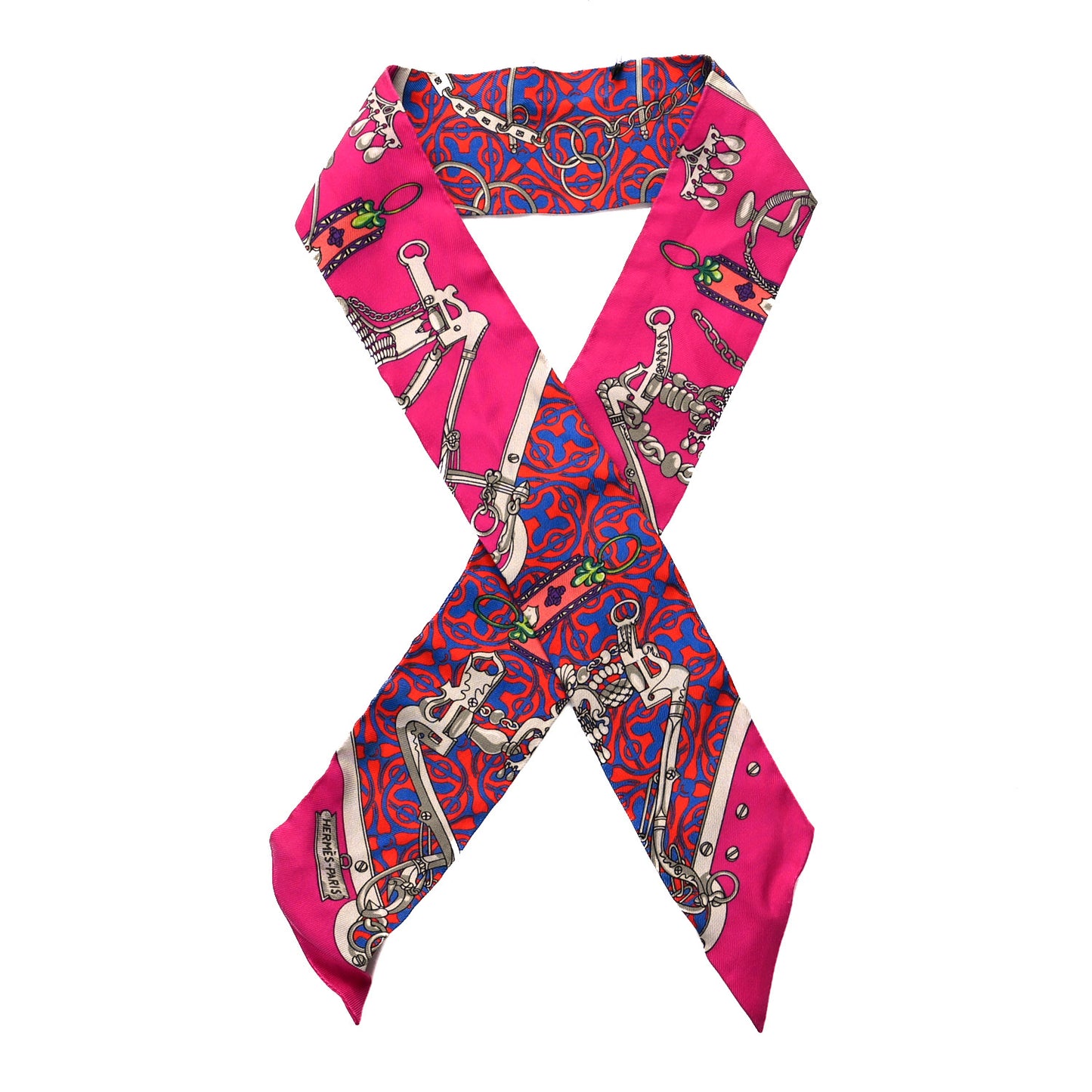 Silk Mors Et Gourmettes Remix Twilly Fuchsia Bleu Corail