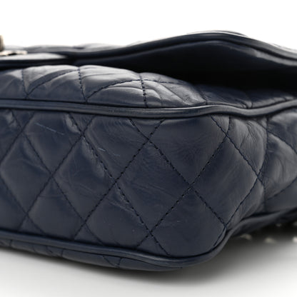 Chanel Crumpled Calfskin Quilted Medium Casual Rock Flap Navy 10 of 12