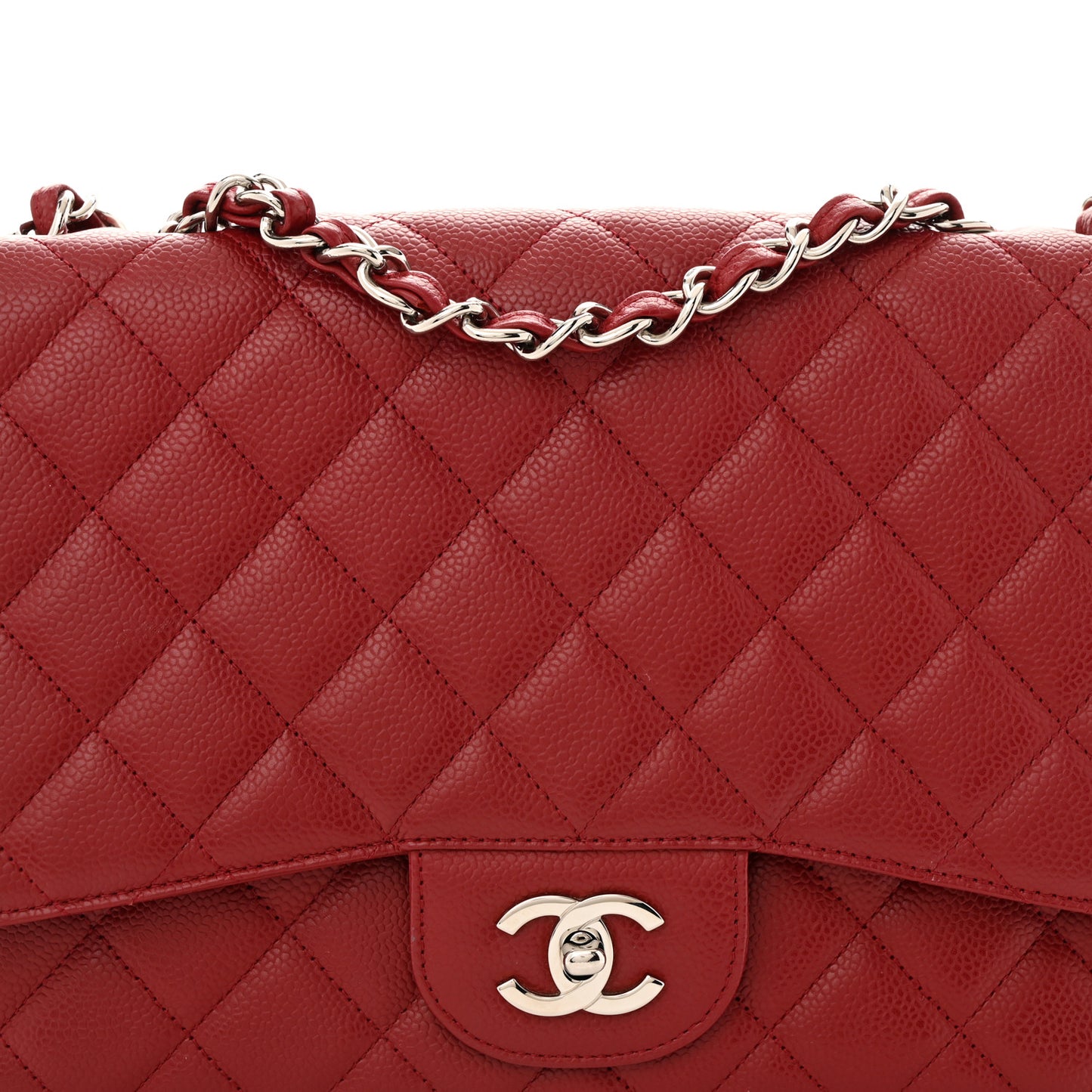 Caviar Quilted Jumbo Single Flap Dark Red