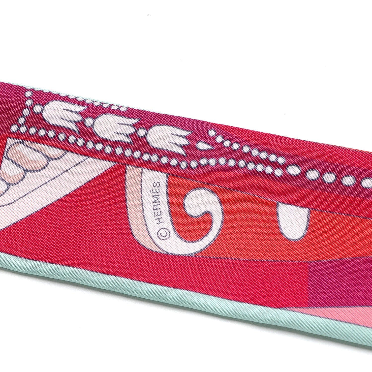 Hermes Silk Balade en Berline Twilly Vert Rose Poudre Rouge 6 of 6