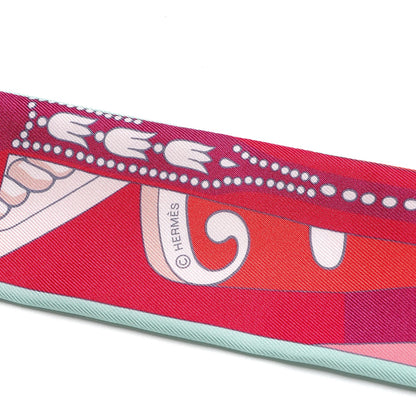 Hermes Silk Balade en Berline Twilly Vert Rose Poudre Rouge 6 of 6