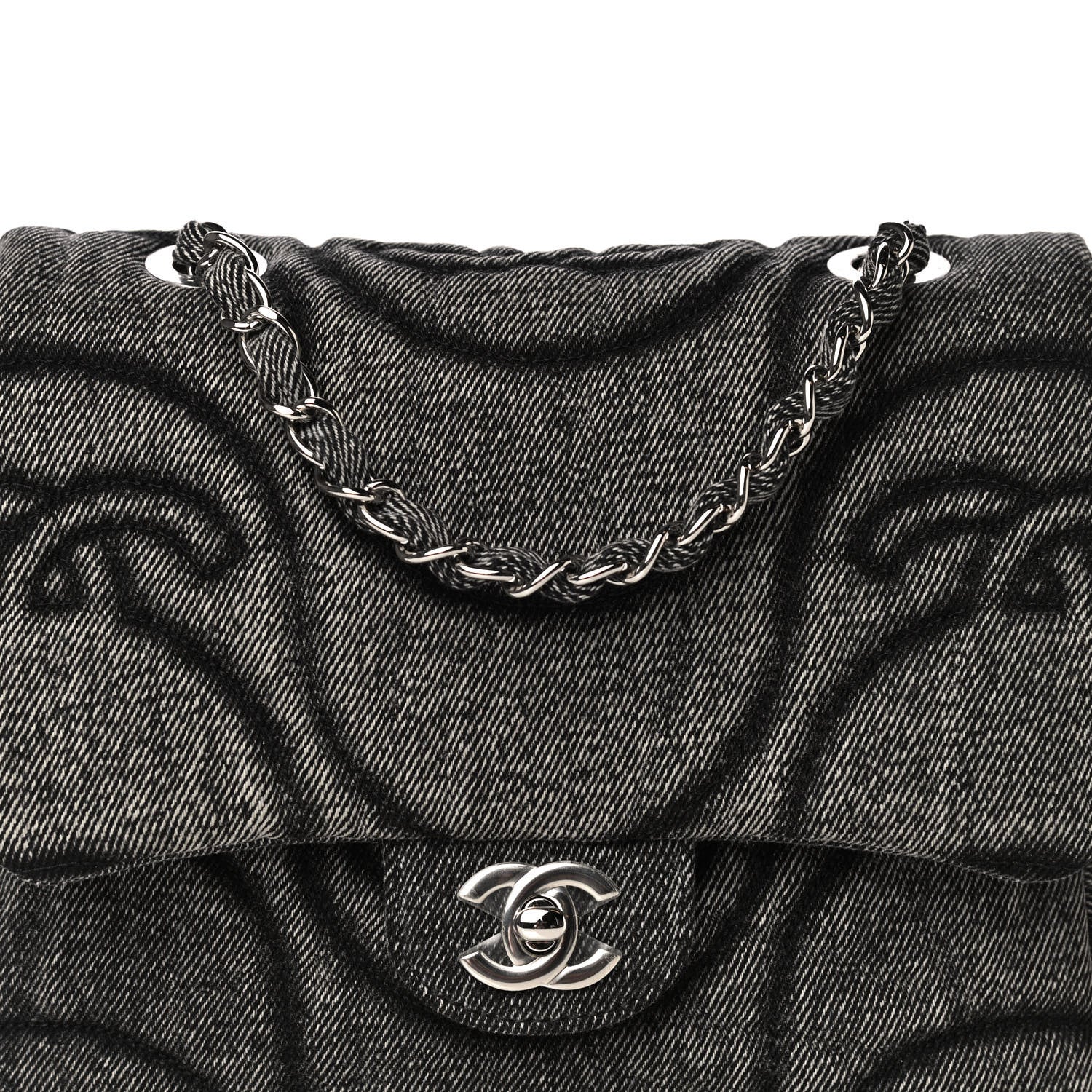 Chanel Denim Embossed CC Logo Print Mini Single Flap Black 8 of 13