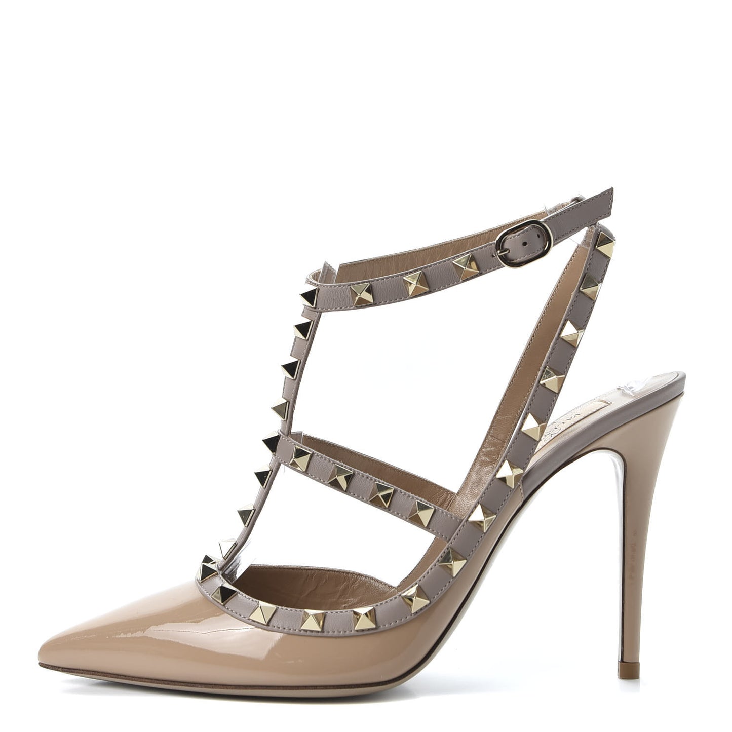Patent Nappa Rockstud Ankle Strap 100mm Pumps 40.5 Camel Rose Poudre