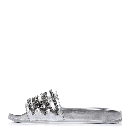 Chanel Metallic Lambskin Chain Flat Sandals 38 Silver 1 of 11