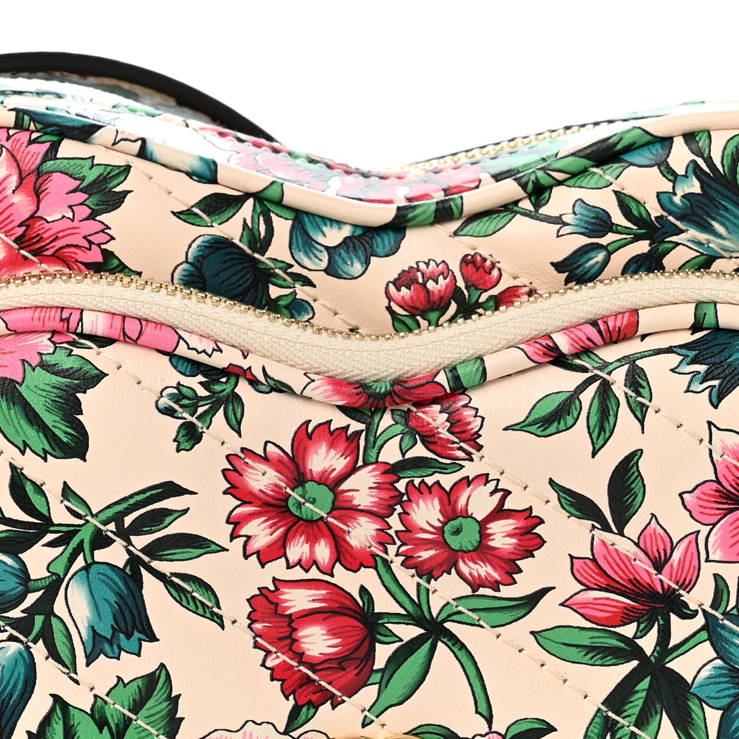 Calfskin Matelasse Diagonal Brit Roses Print Mini Interlocking G Heart Shoulder Bag  White Multicolor