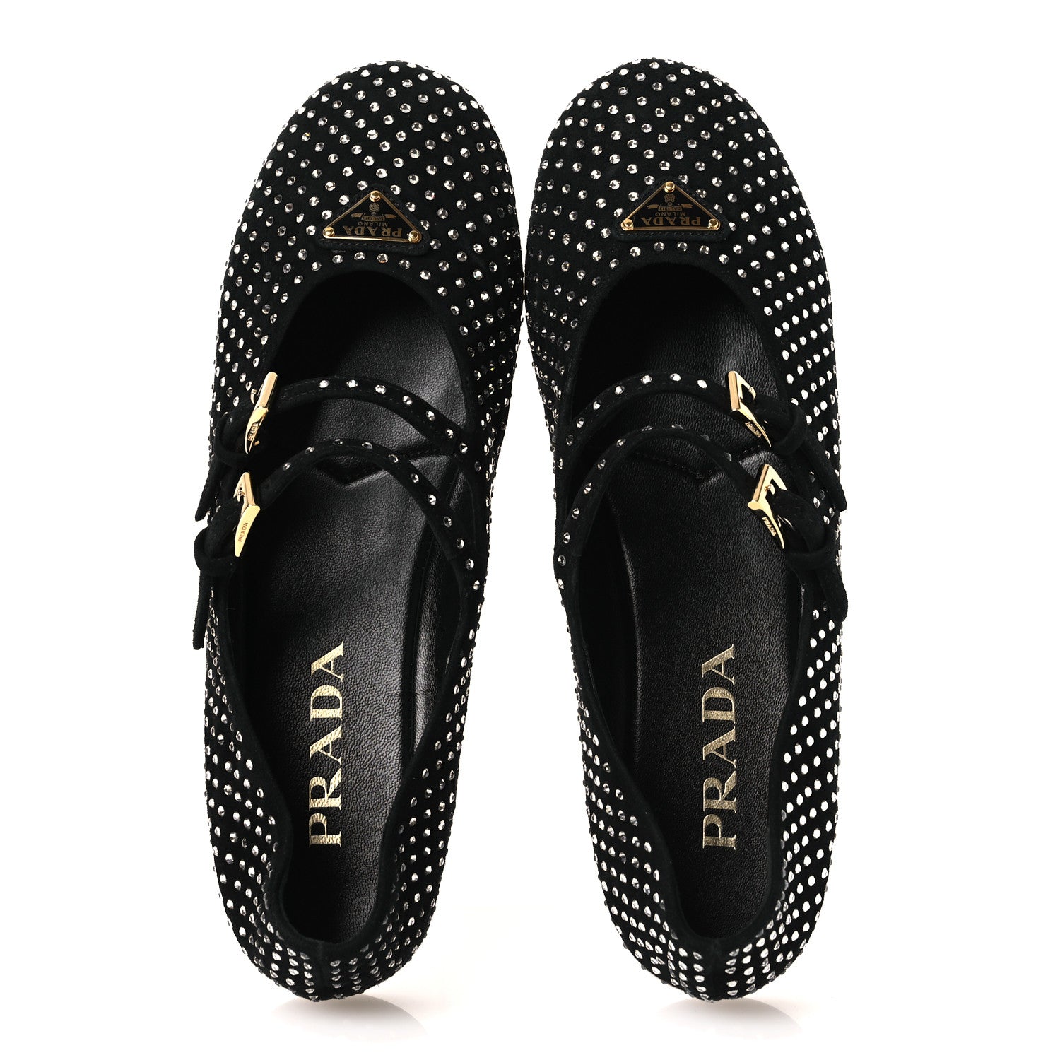 Prada Suede Crystal Studded Ballerina Flats 37 Black 2 of 12
