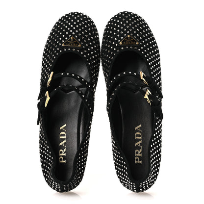 Prada Suede Crystal Studded Ballerina Flats 37 Black 2 of 12