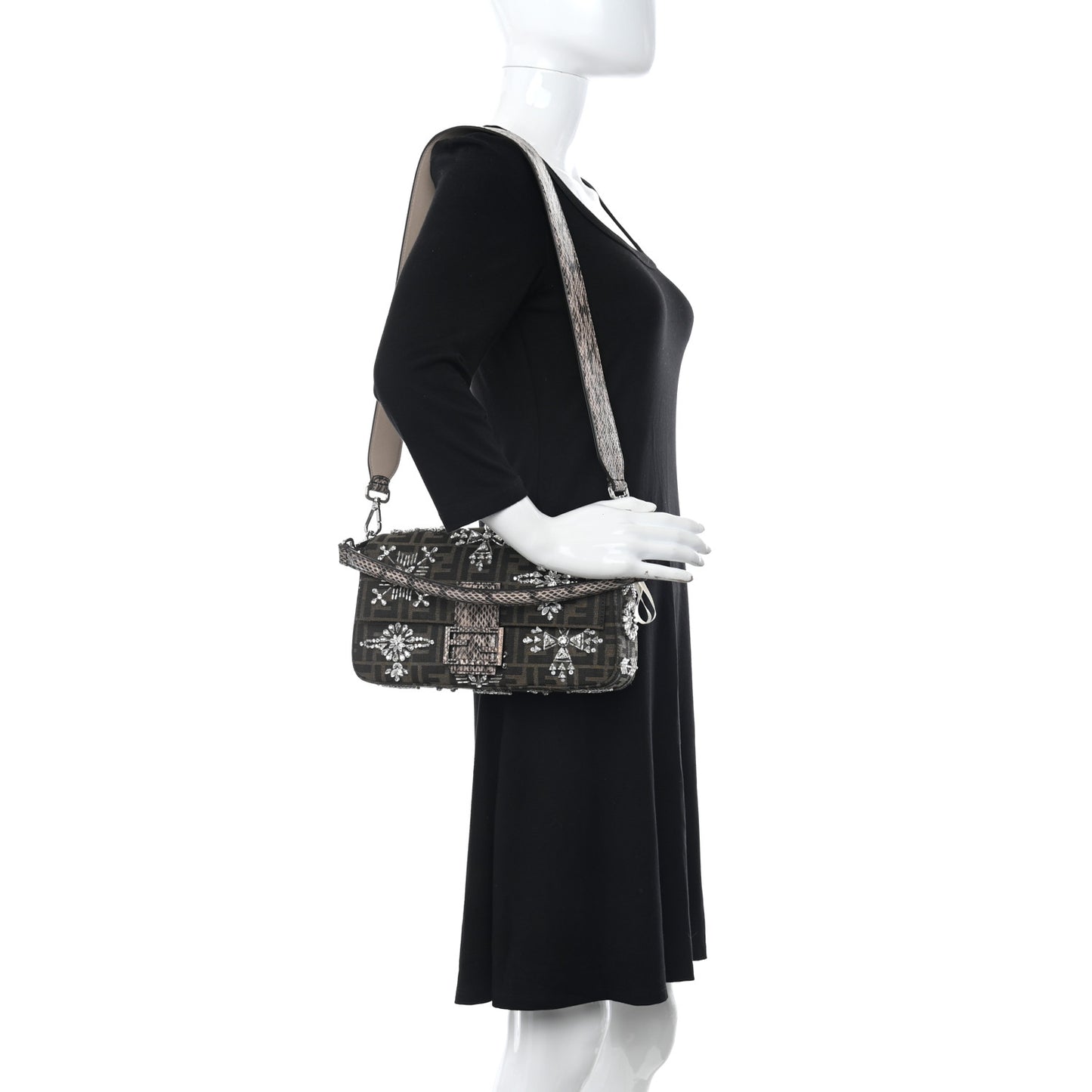 Re-Edition Elaphe Fabric Jacquard FF 1974 Embroidered Baguette Multicolor