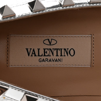 Valentino Garavani Metallic Pebbled Calfskin Rockstud Ballerina Flats 35 Silver 7 of 12