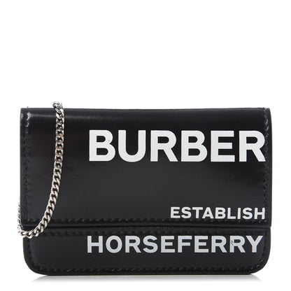 Burberry Coated Canvas Horseferry Print Mini Jody Chain Card Case Black 1 of 8