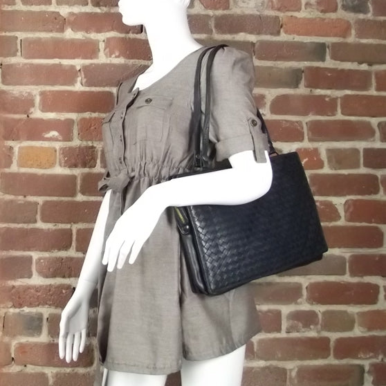 Vintage Woven Shoulder Bag Navy
