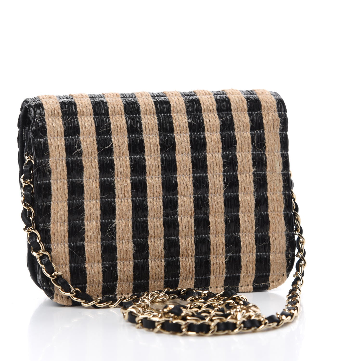 Chanel Raffia Jute Striped Belt Bag Black Beige 3 of 11