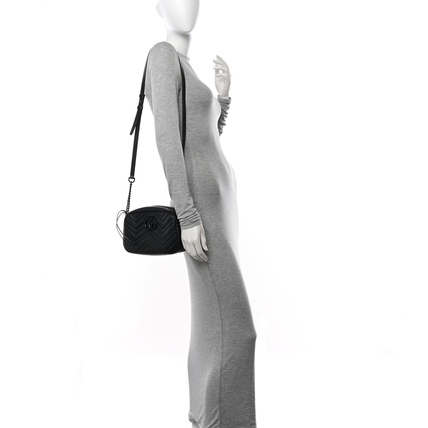 Calfskin Matelasse Monochrome Small GG Marmont Chain Shoulder Bag Black