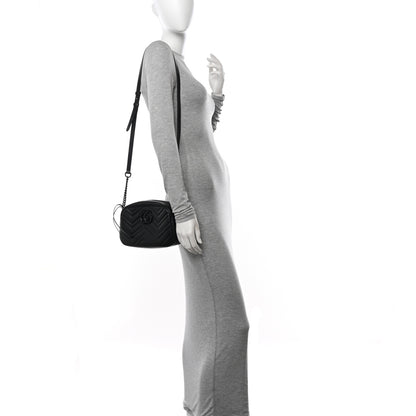 Gucci Calfskin Matelasse Monochrome Small GG Marmont Chain Shoulder Bag Black 2 of 11