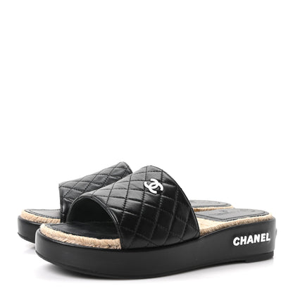 Chanel Lambskin Quilted CC Espadrille Slip On Sandals 41 Black 4 of 10