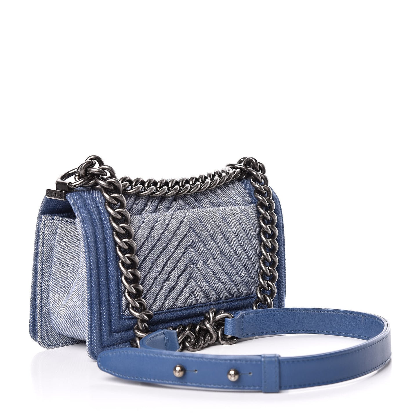 Denim Chevron Small Boy Flap Light Blue