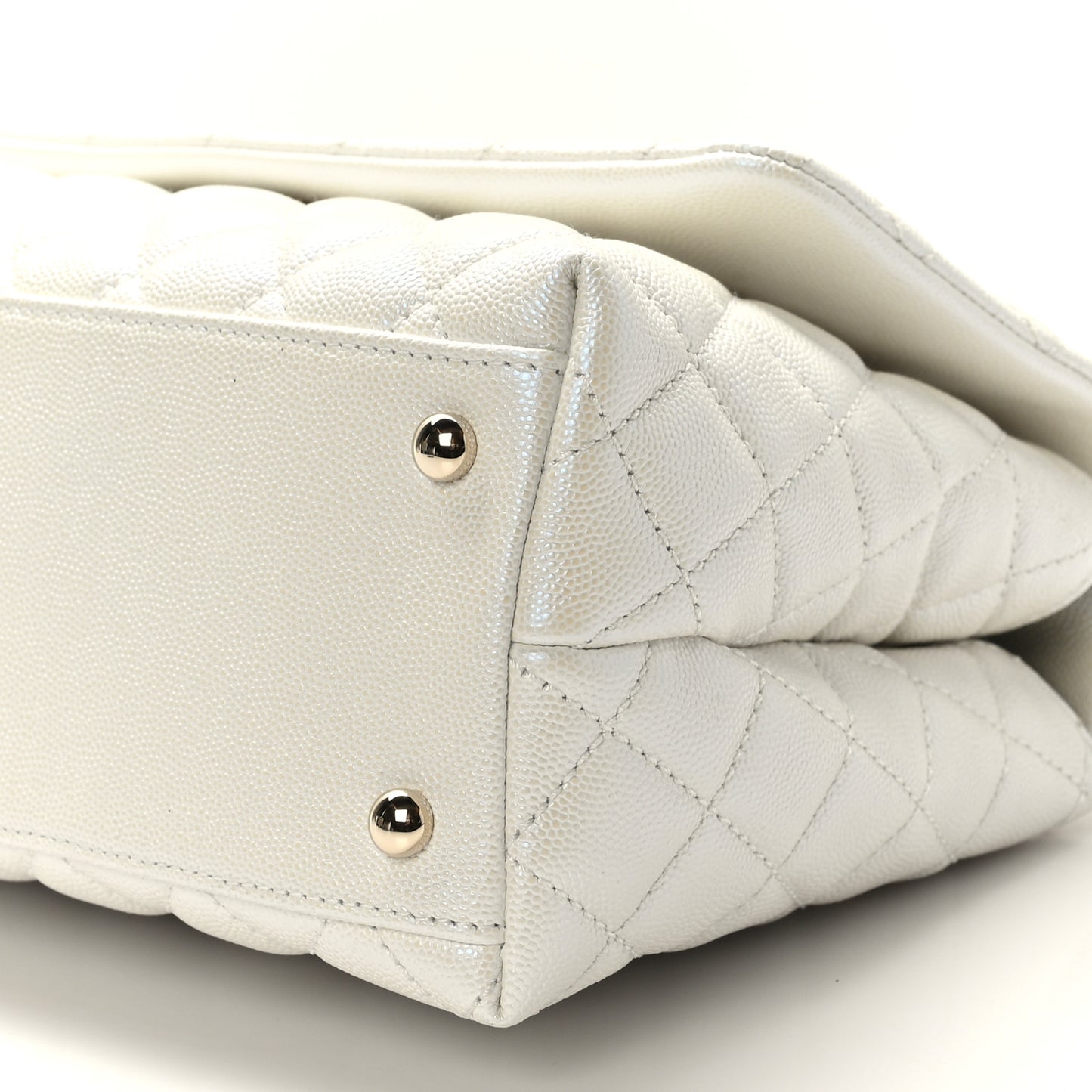 Iridescent Caviar Quilted Small Coco Handle Flap White