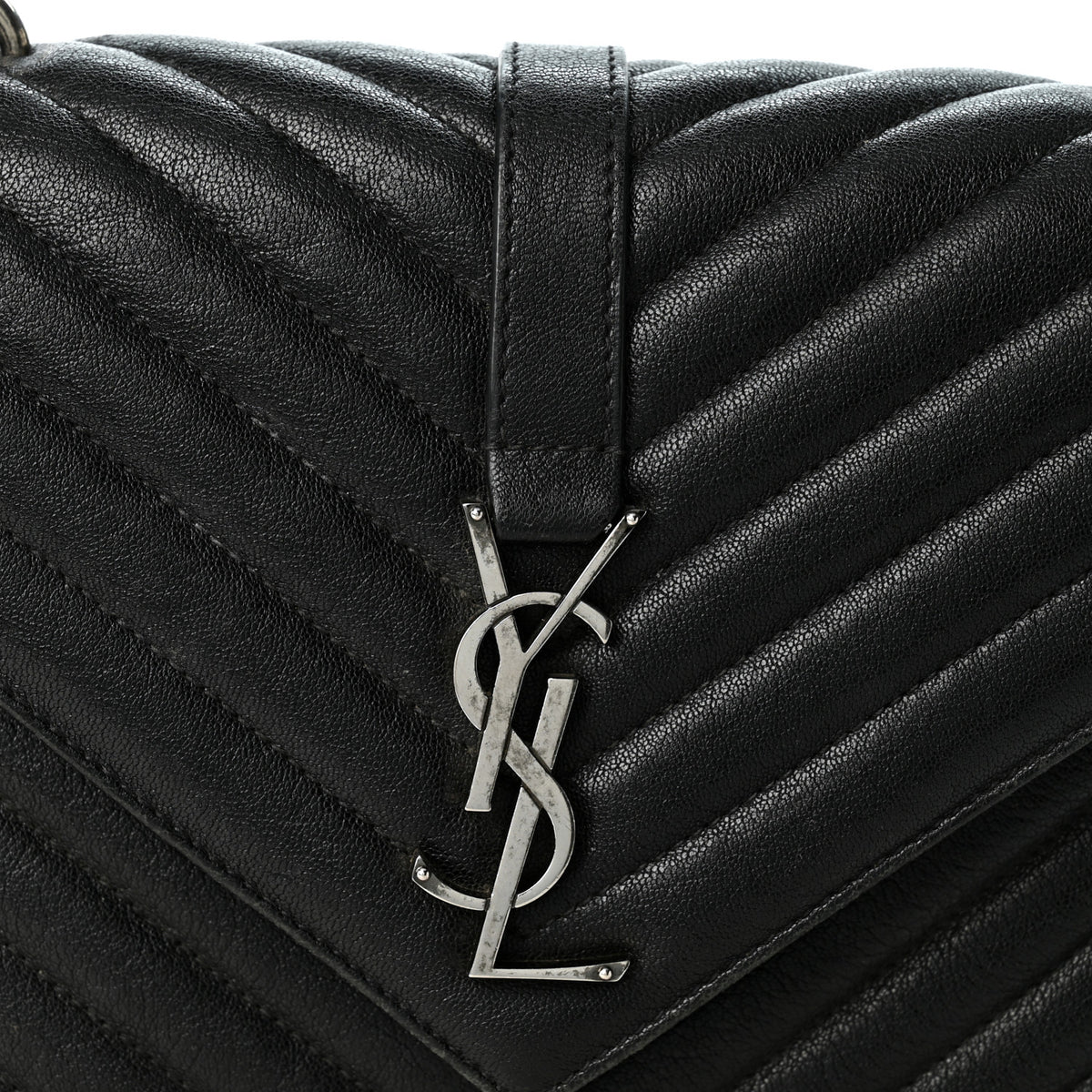 Sheepskin Matelasse Chevron Monogram Medium College Bag Black