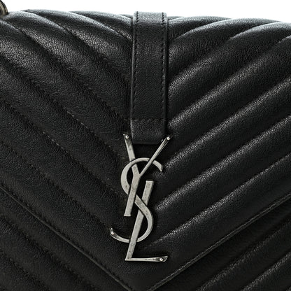 Saint Laurent Sheepskin Matelasse Chevron Monogram Medium College Bag Black 7 of 10
