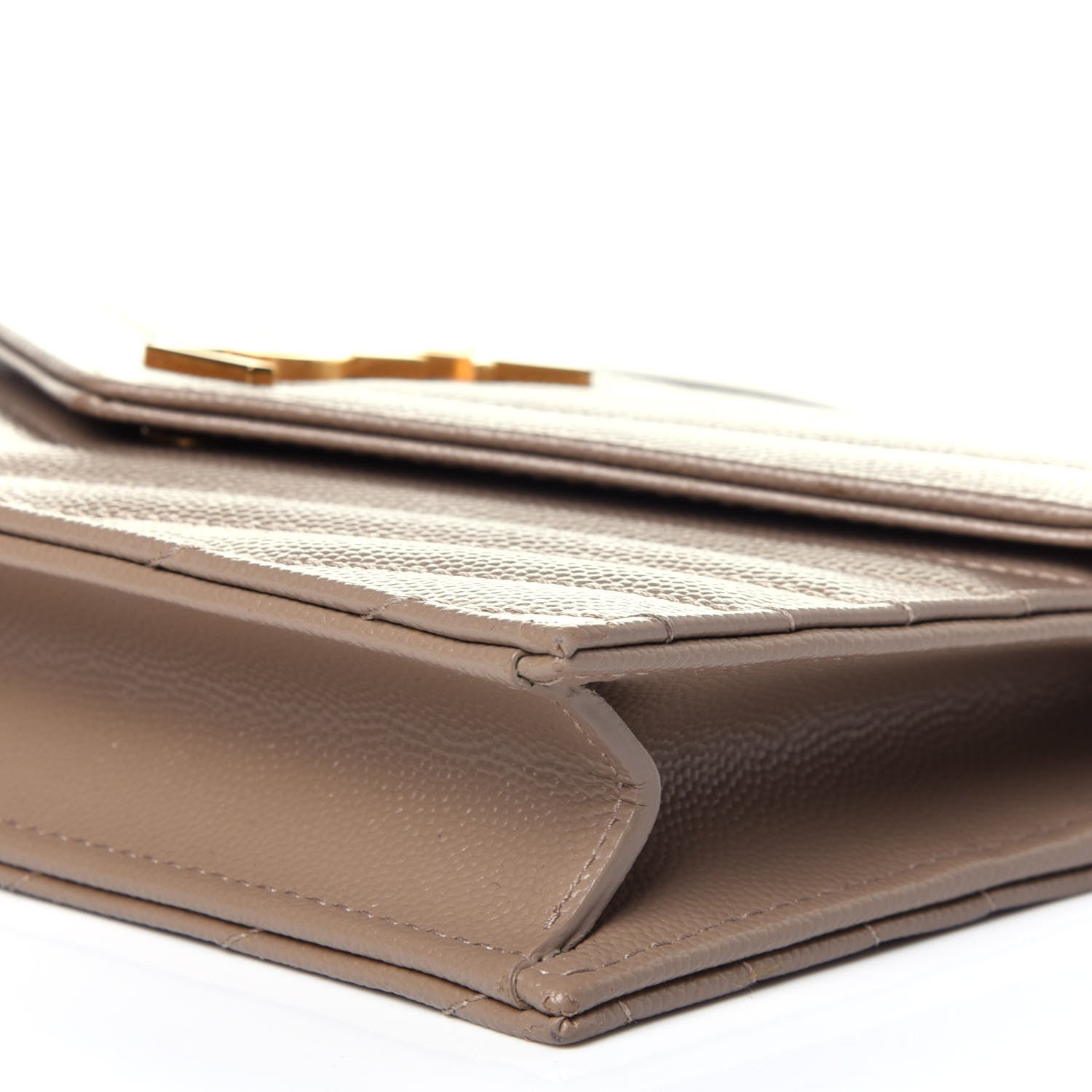 Saint Laurent Grain De Poudre Matelasse Chevron Monogram Envelope Chain Wallet Dark Beige 9 of 12