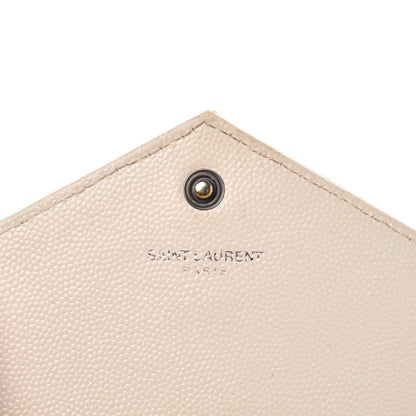 Saint Laurent Grain De Poudre Matelasse Chevron Monogram Envelope Chain Wallet Dove White 7 of 17