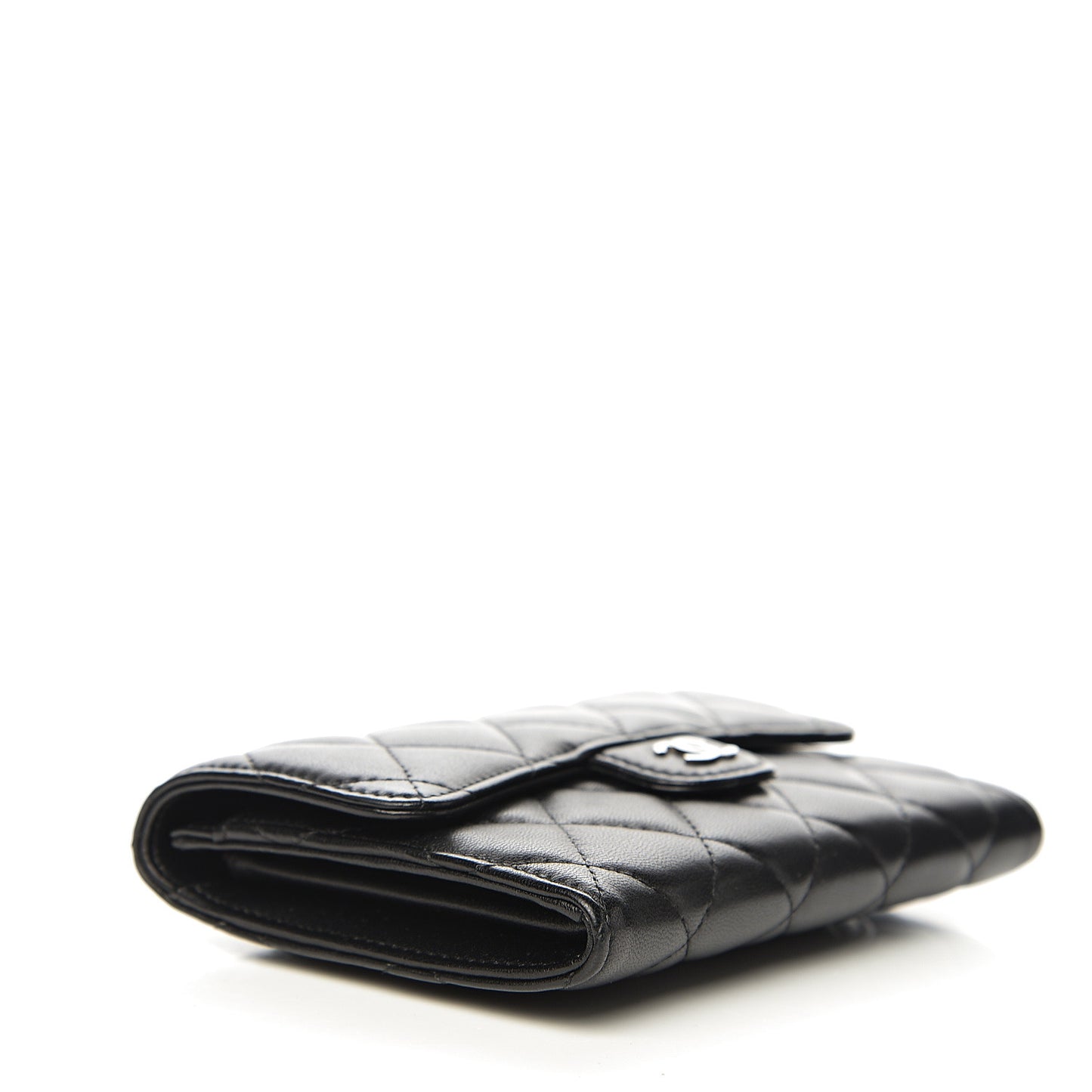 Lambskin Quilted Small Flap Wallet Black