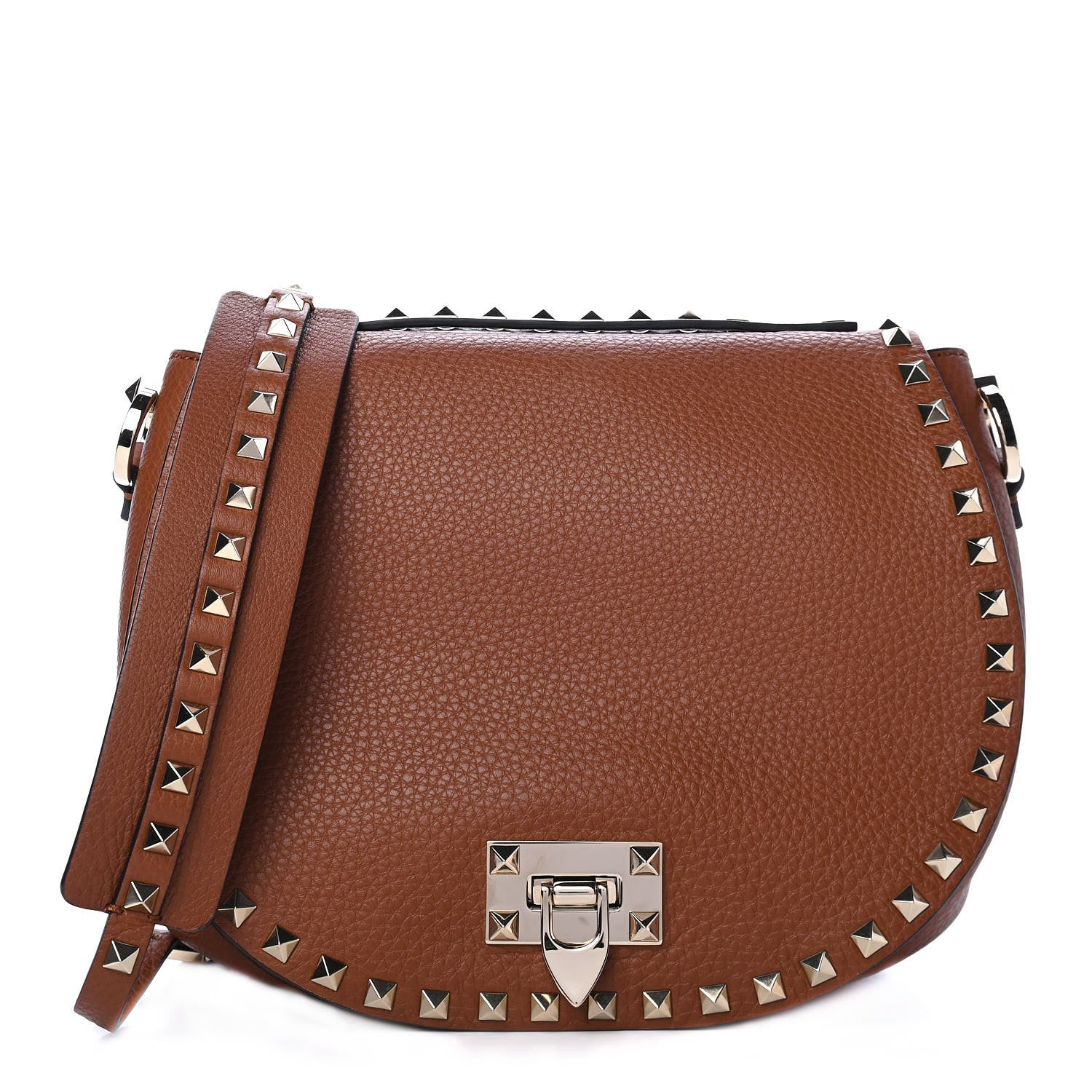 Valentino Garavani Pebbled Calfskin Rockstud Saddle Bag Saddle Brown 1 of 4