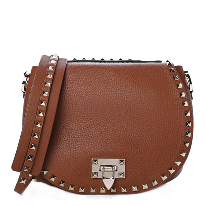 Valentino Garavani Pebbled Calfskin Rockstud Saddle Bag Saddle Brown 1 of 4