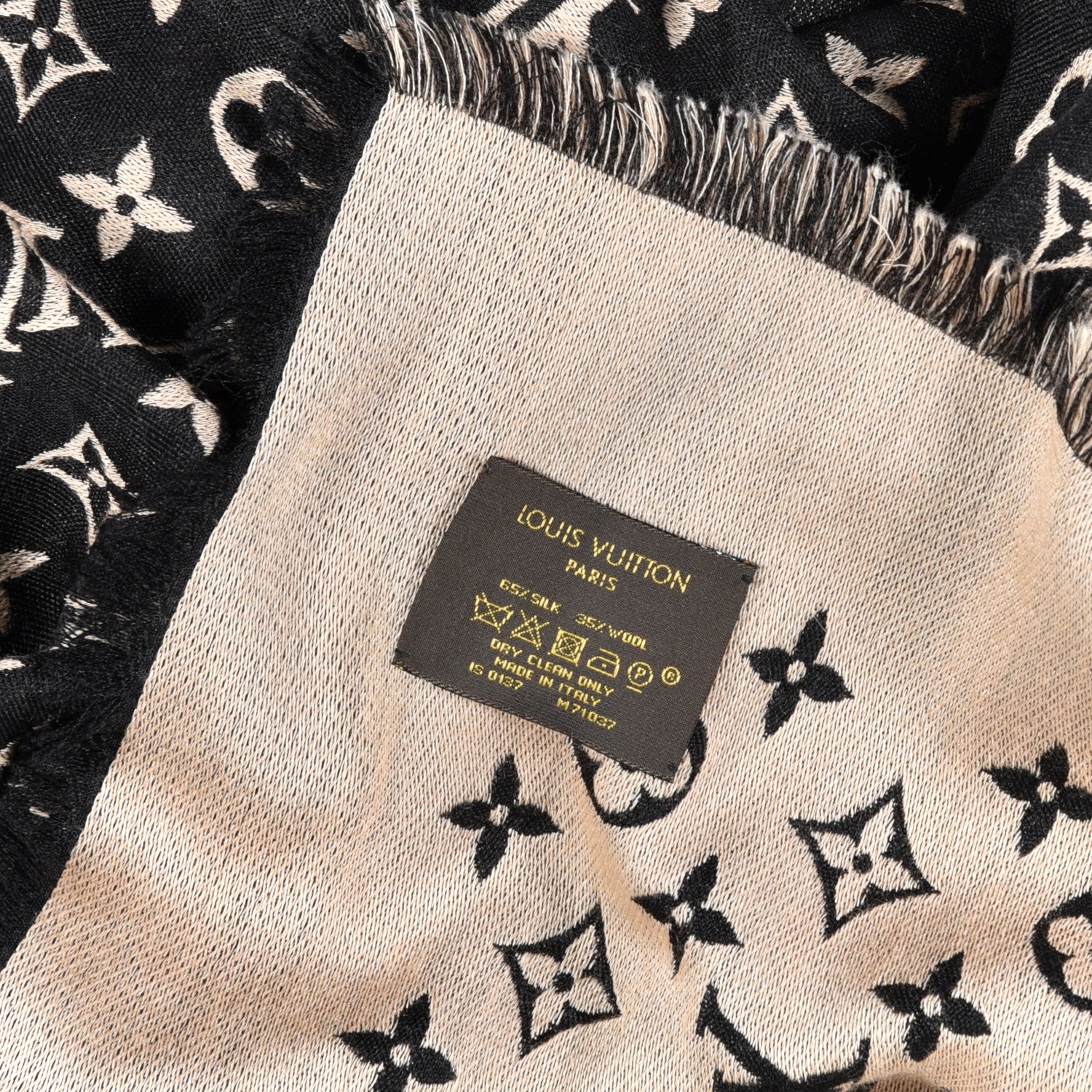 Louis Vuitton Wool Monogram Classic Scarf Black Beige 4 of 4