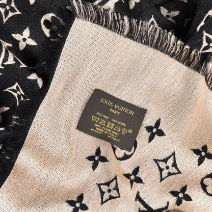 Louis Vuitton Wool Monogram Classic Scarf Black Beige 4 of 4