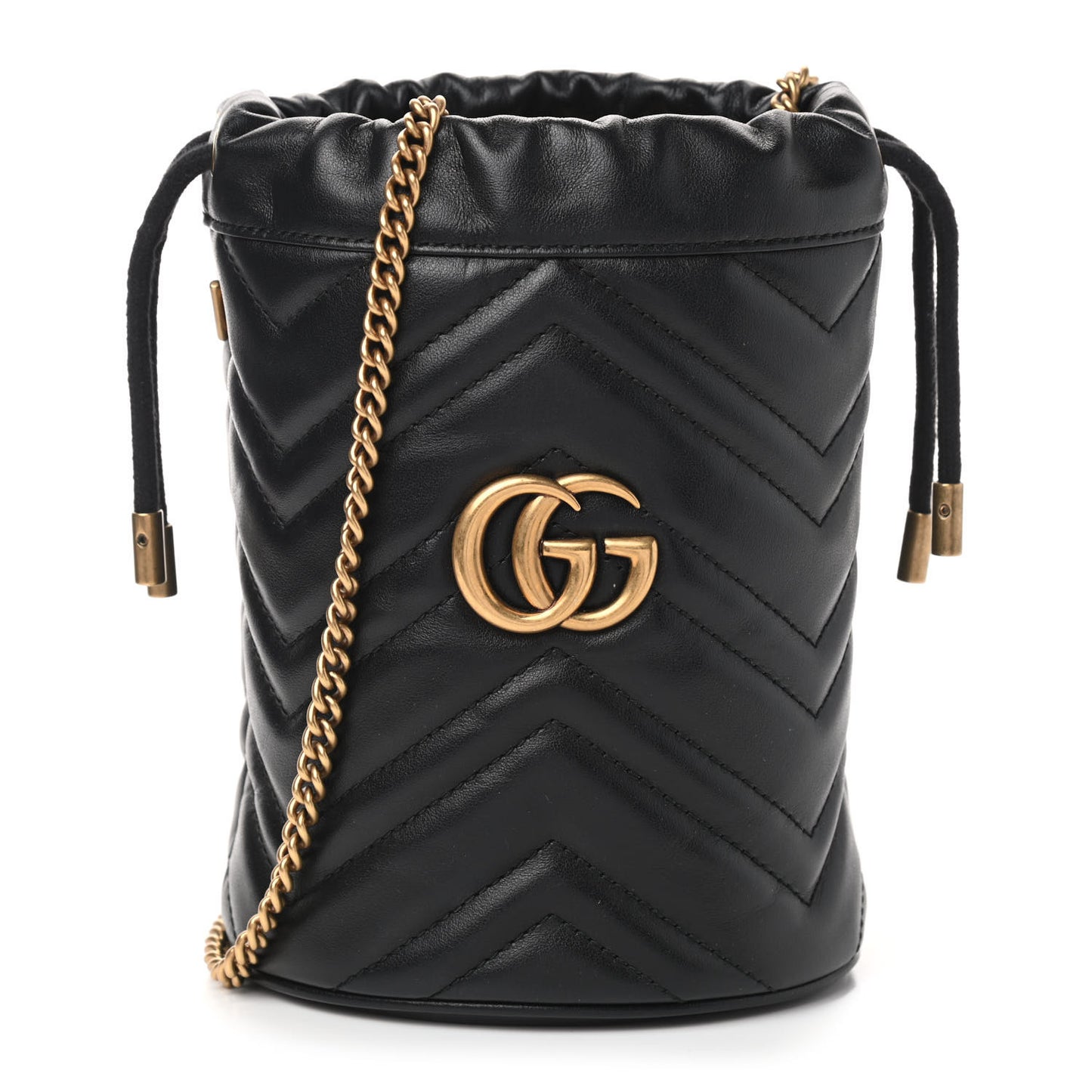 Calfskin Matelasse Mini GG Marmont 2.0 Bucket Bag Black