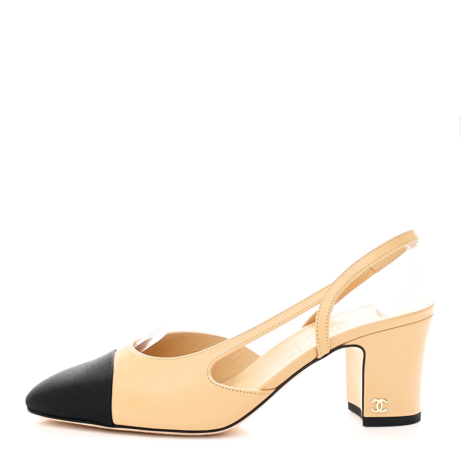Chanel Goatskin Grosgrain Cap Toe CC Slingback Pumps 40 Beige Black 1 of 10