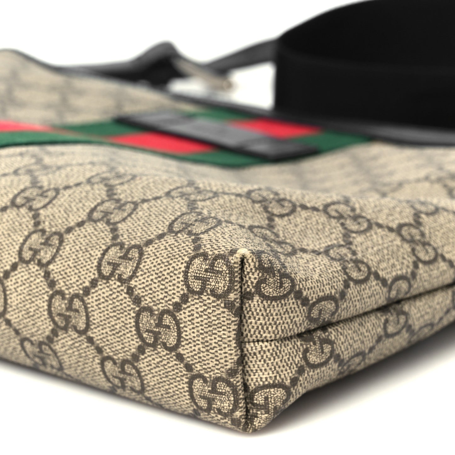 GG Supreme Monogram Calfskin Web Medium Flat Messenger Bag Beige Ebony Black