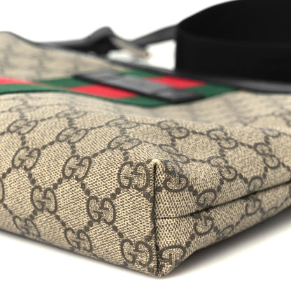 Gucci GG Supreme Monogram Calfskin Web Medium Flat Messenger Bag Beige Ebony Black 12 of 12