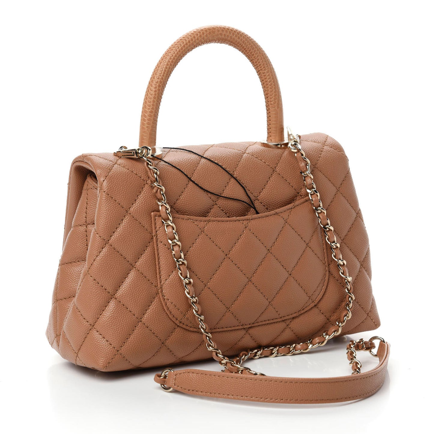 Caviar Quilted Lizard Embossed Mini Coco Handle Flap Brown