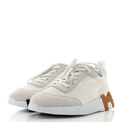 Hermes Technical Canvas Suede Goatskin Bouncing Sneakers 37.5 White 3 of 8