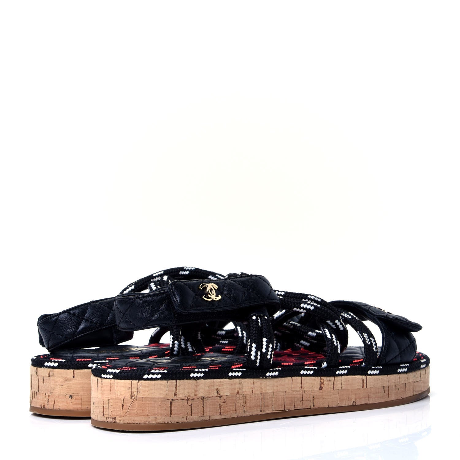Chanel Cord Lambskin Quilted Logo Sandals 38 Black White 3 of 10
