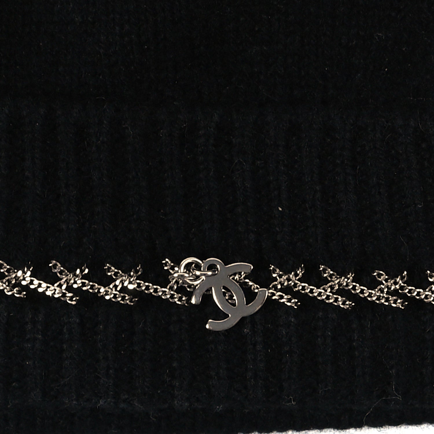 Chanel Cashmere Chain CC Beanie Hat Black 3 of 4