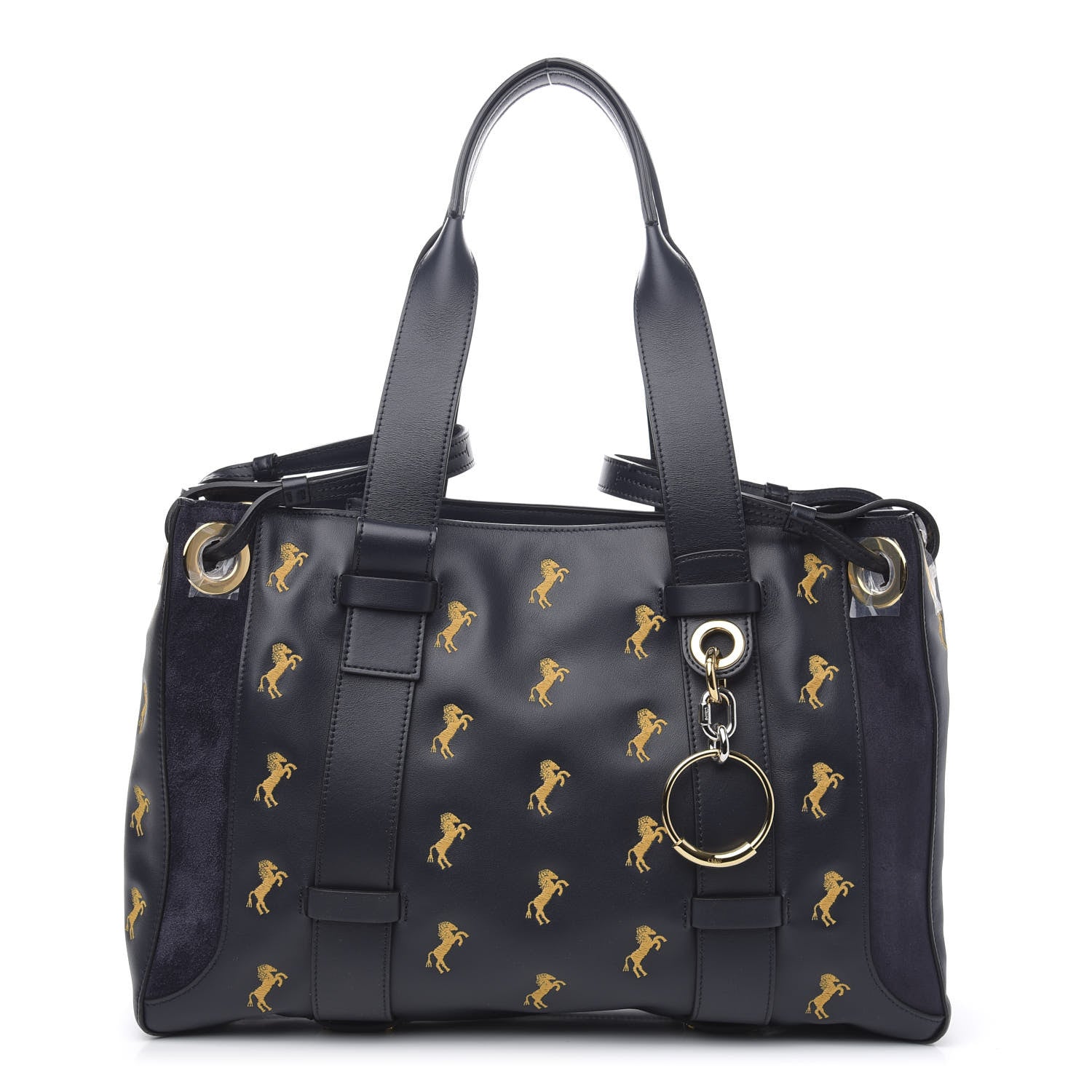 Chloe Smooth Calfskin Little Horses Embroidered Tao Zipped Tote Full Blue 1 of 13