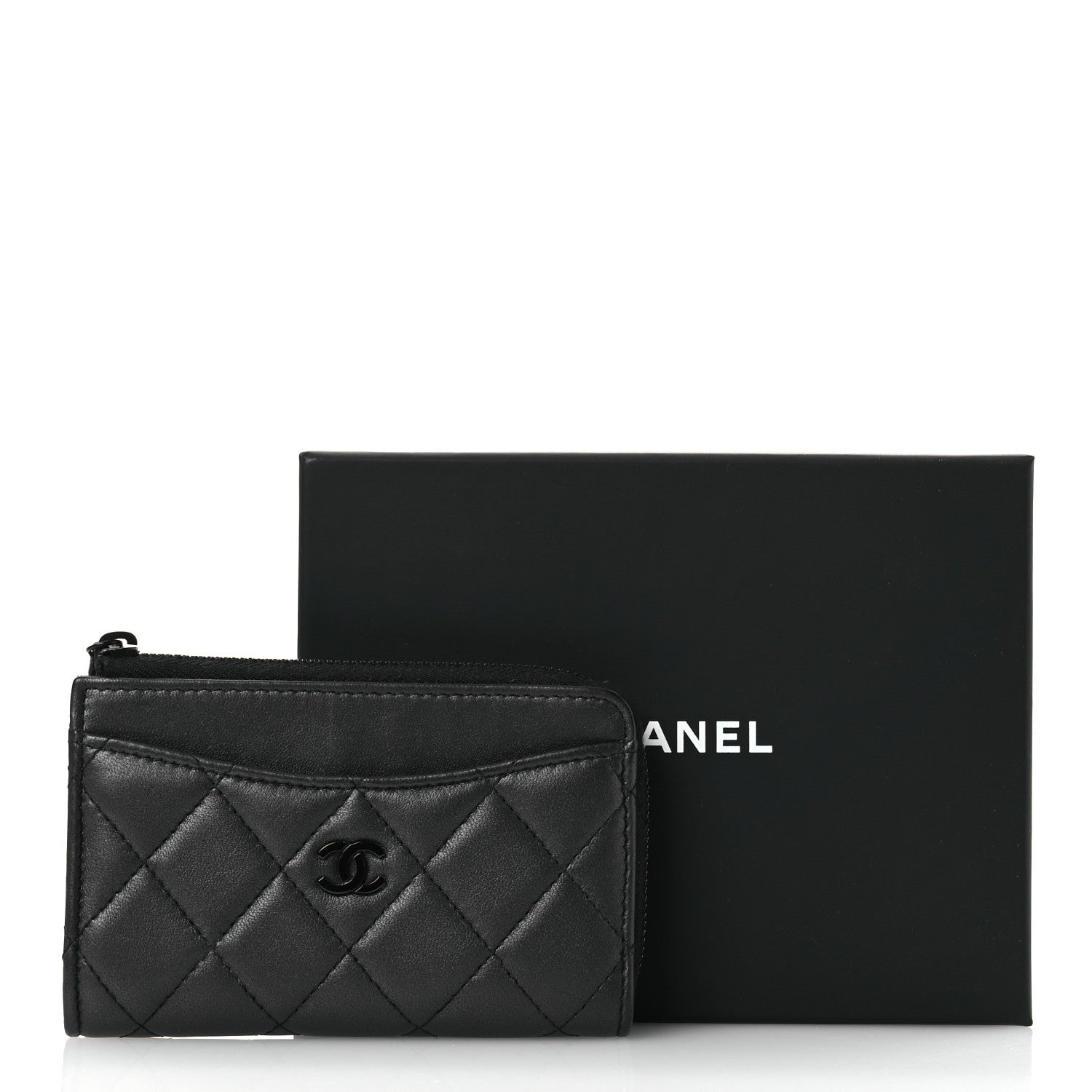 Chanel Pearly Lambskin Quilted Zip Card Holder So Black 1692399