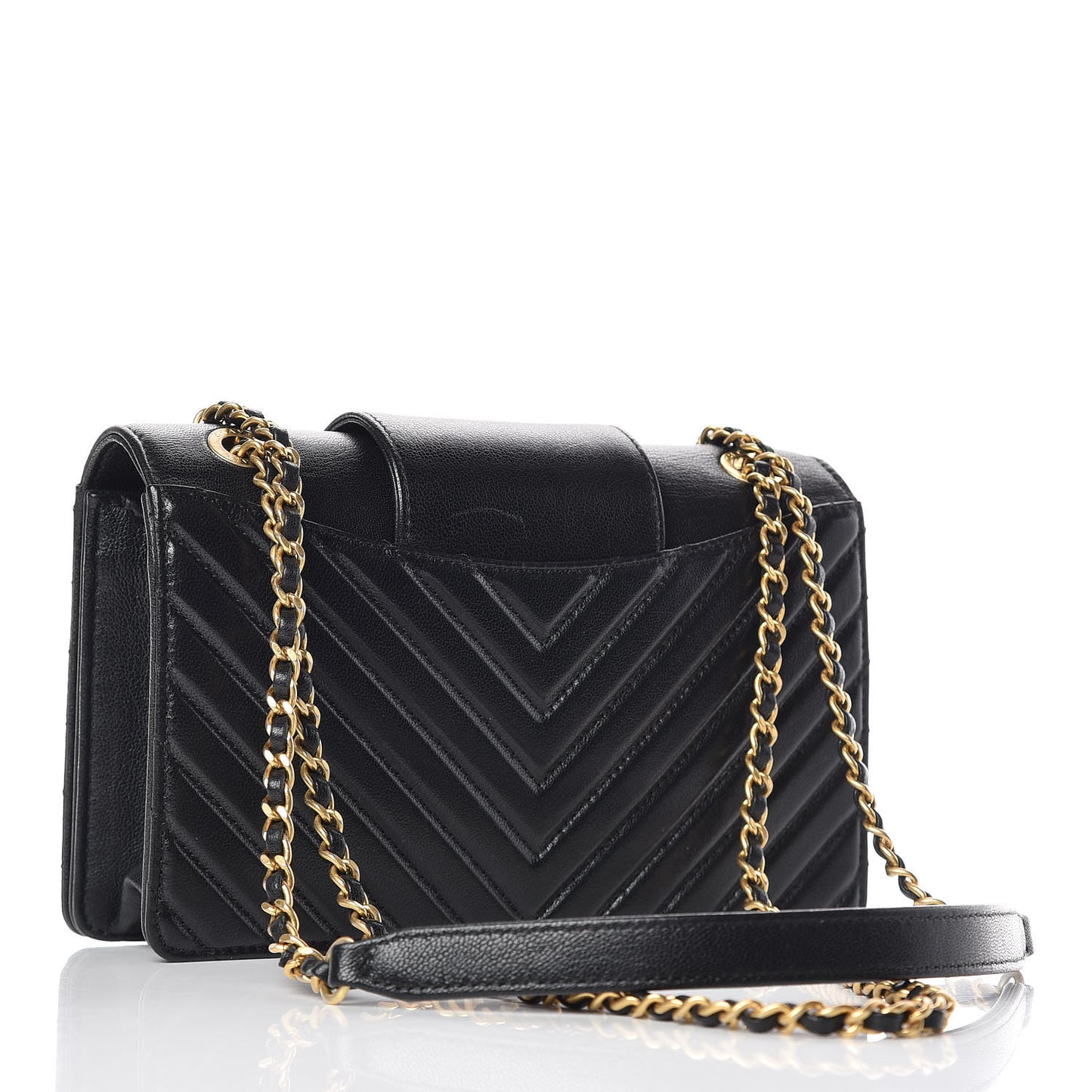 Shiny Sheepskin Chevron Quilted Mini Collar and Tie Flap Black
